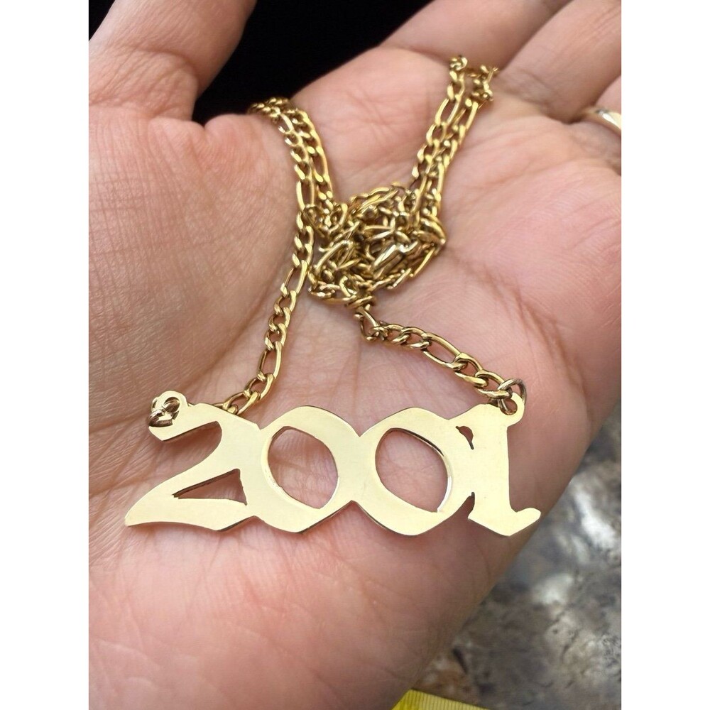18K Gold Plated 2001 Birth Year Pendant Necklace - Figaro Chain Jewelry